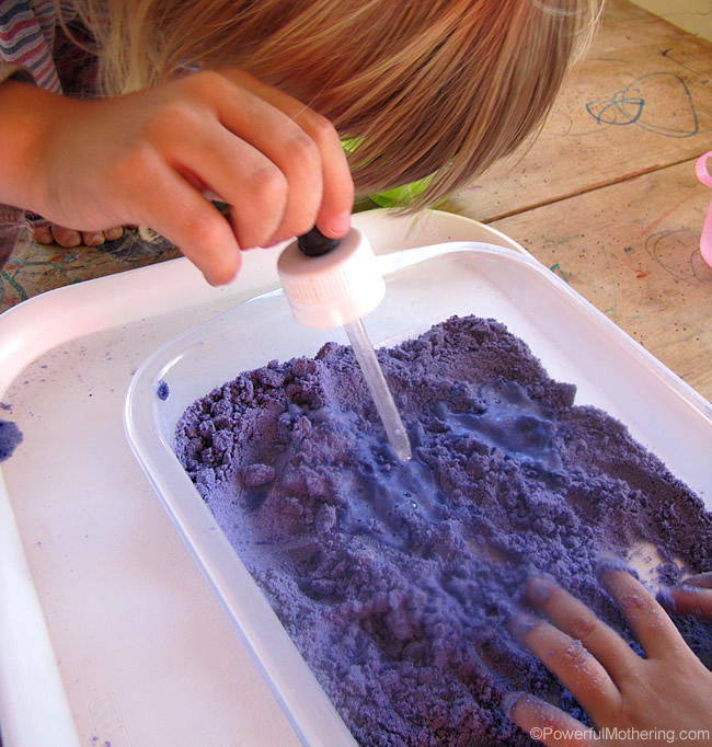 See powerful mothering for alternative versions of Cloud Dough and activities
