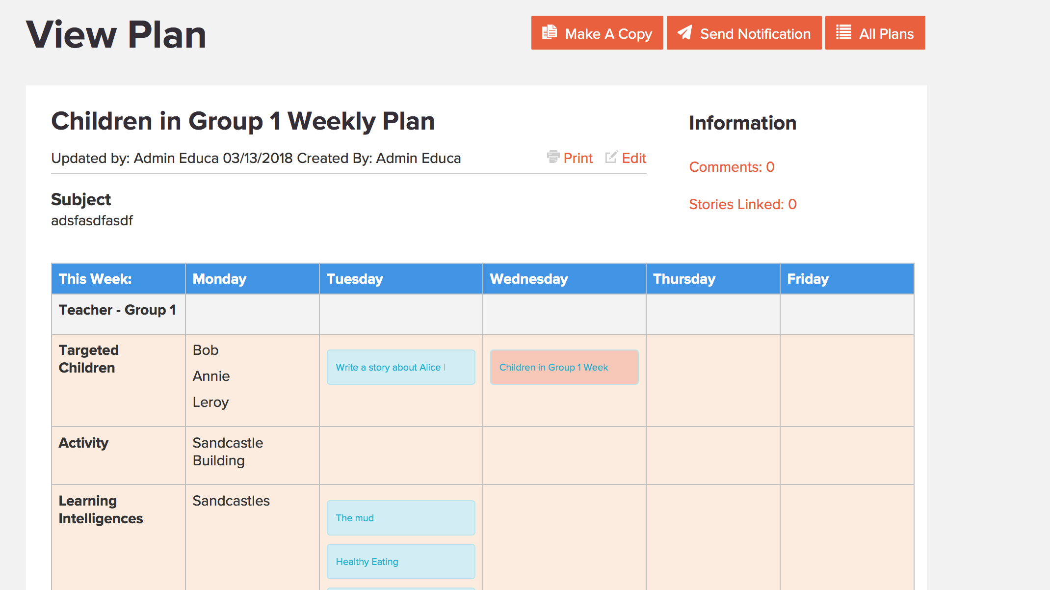 Educa planning software